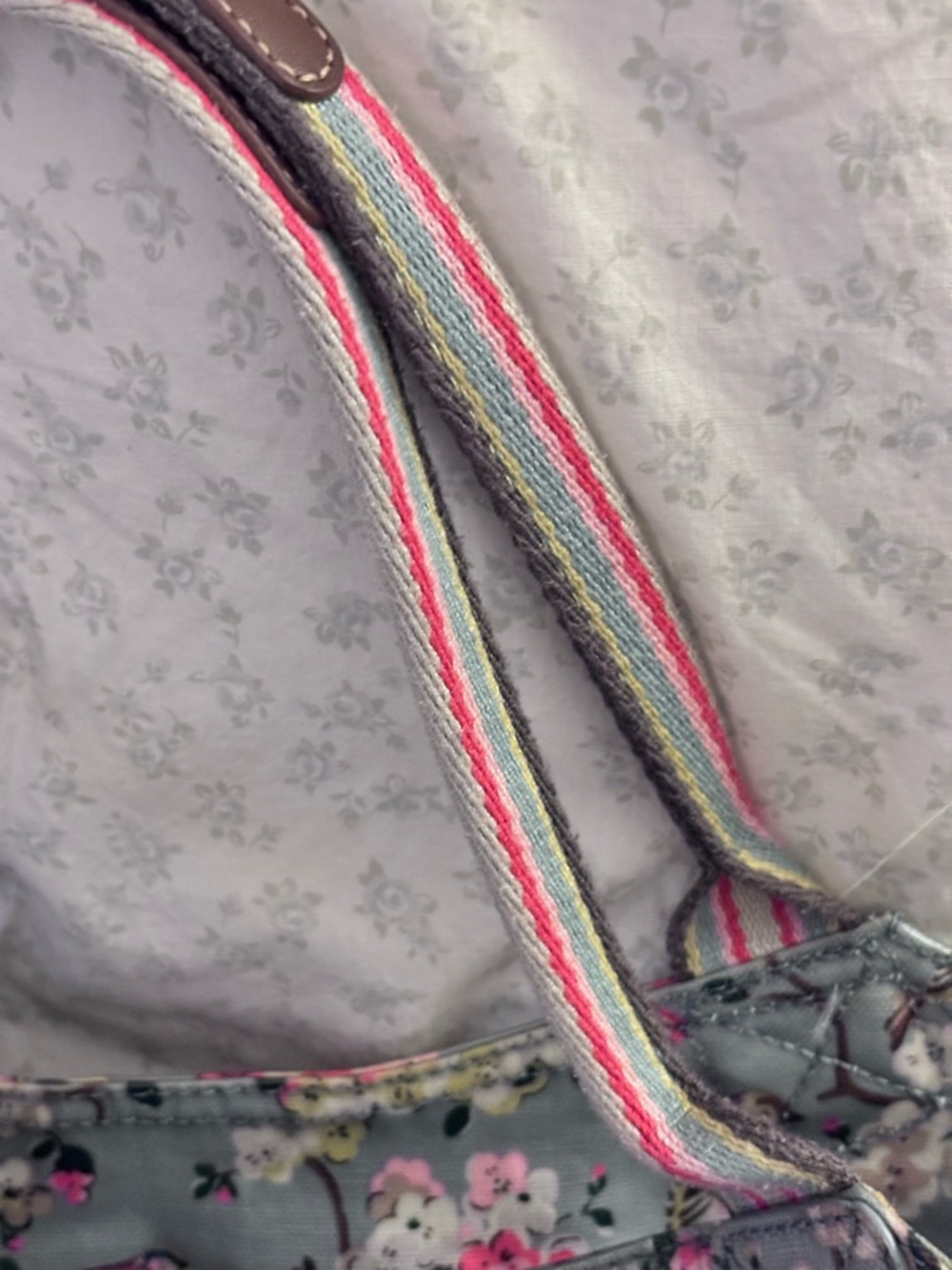Cath Kidston Gray Floral Bird Print Tote with Pink Accents - Picture 3 of 5